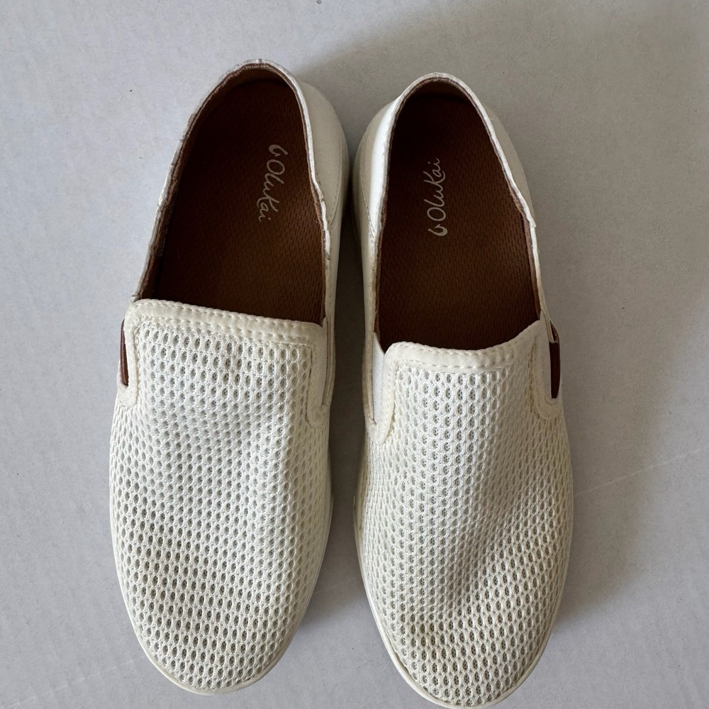 Olukai Womens Pehuea White Tennis Shoes Convertible Slides 7 Slip On Beach Flats - Picture 3 of 7